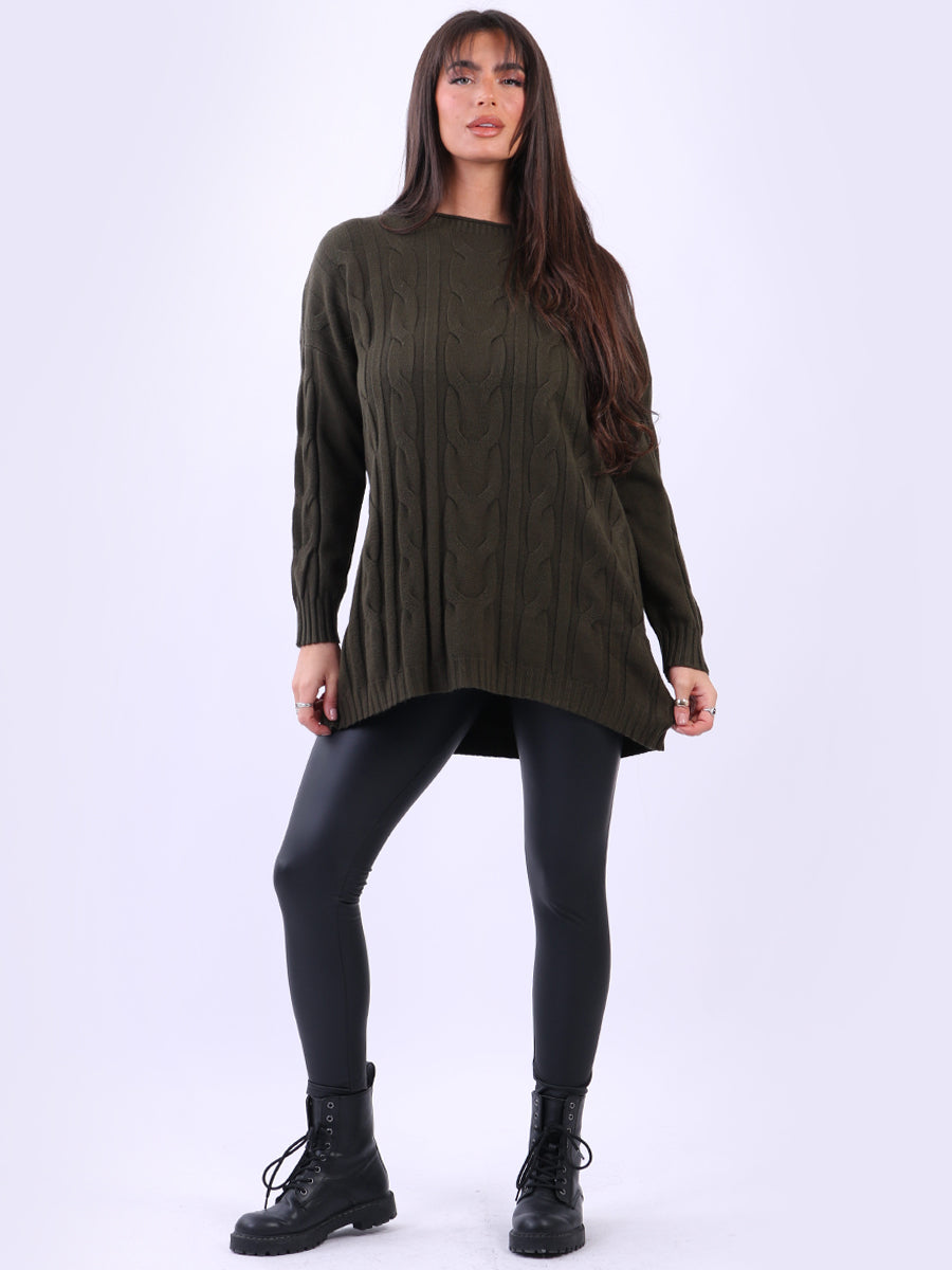 Cable Knit Lagenlook Jumper Khaki