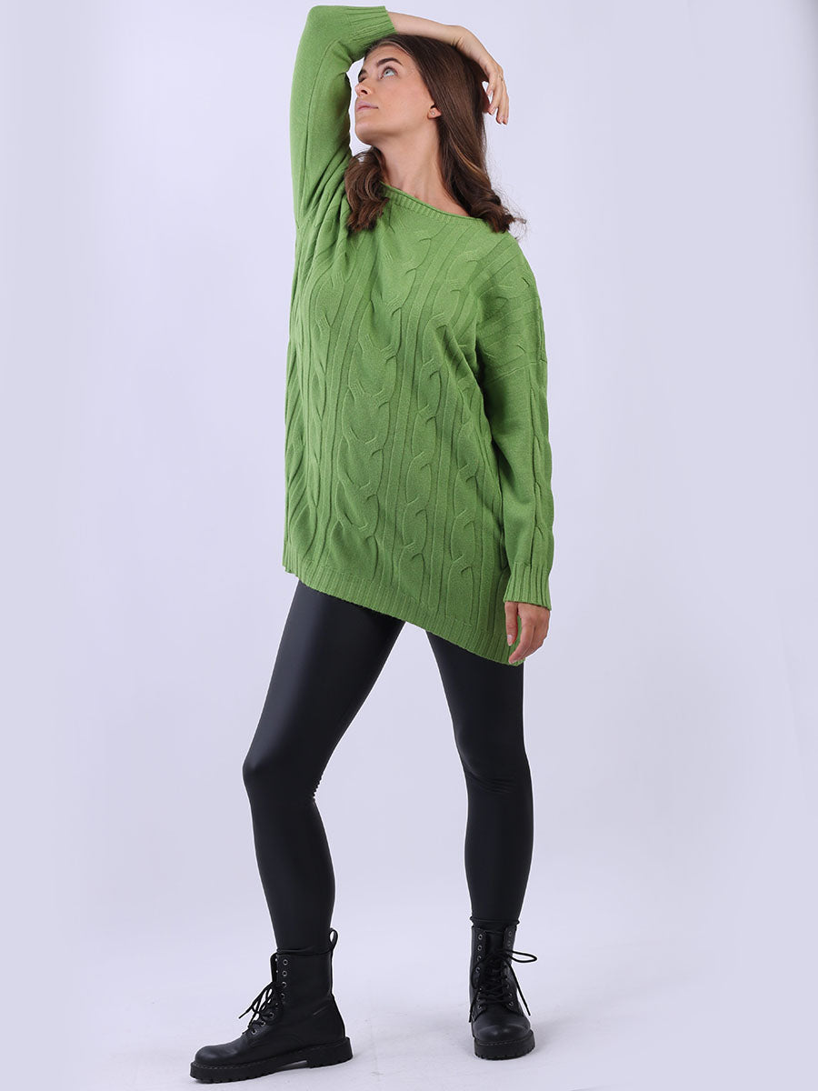 Cable Knit Lagenlook Jumper Lime Green