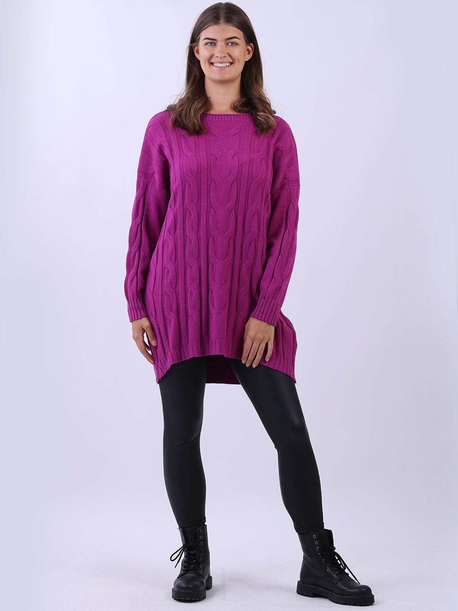 Cable Knit Lagenlook Jumper Magenta
