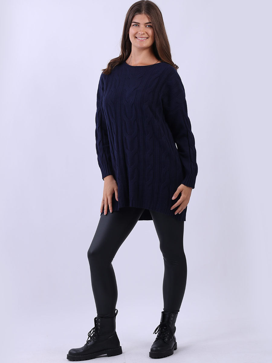 Cable Knit Lagenlook Jumper Navy
