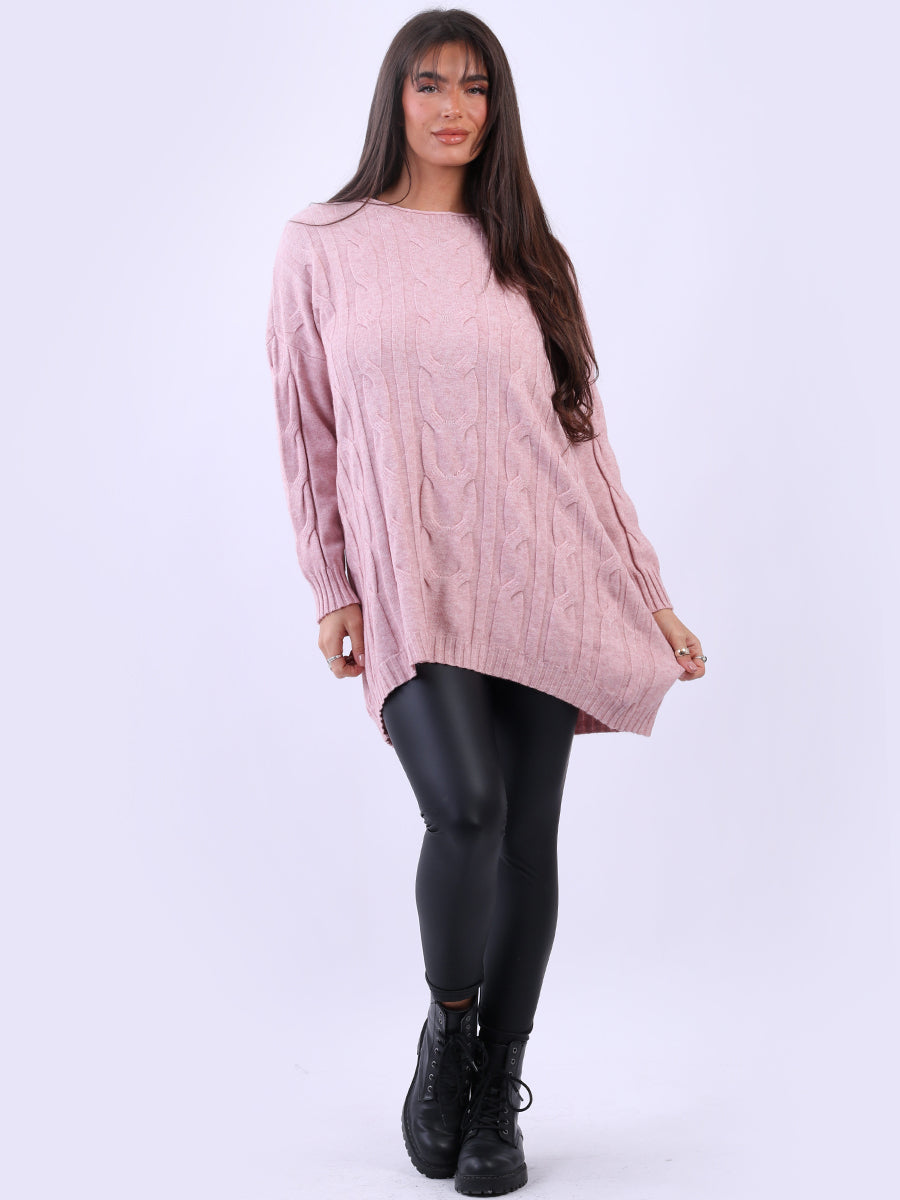 Cable Knit Lagenlook Jumper Pink