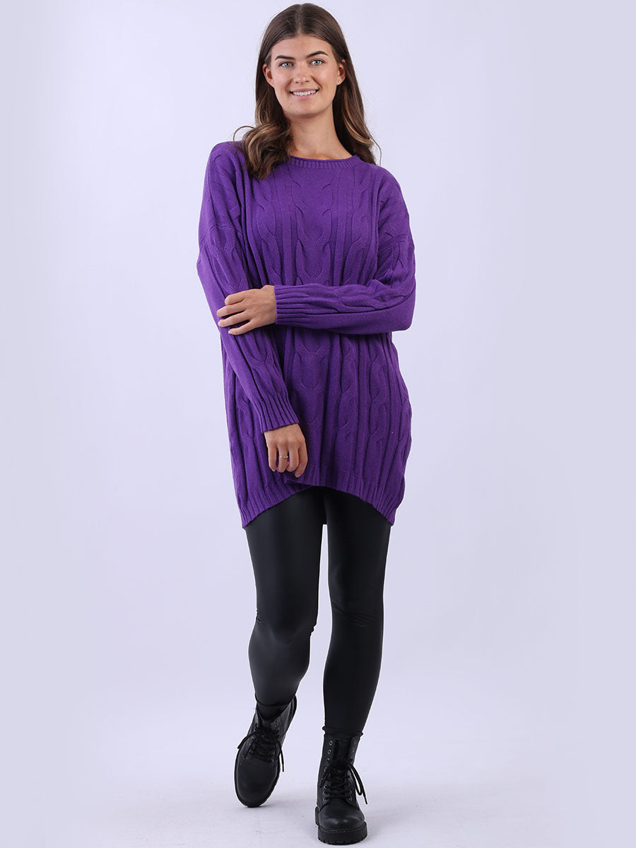 Cable Knit Lagenlook Jumper Purple