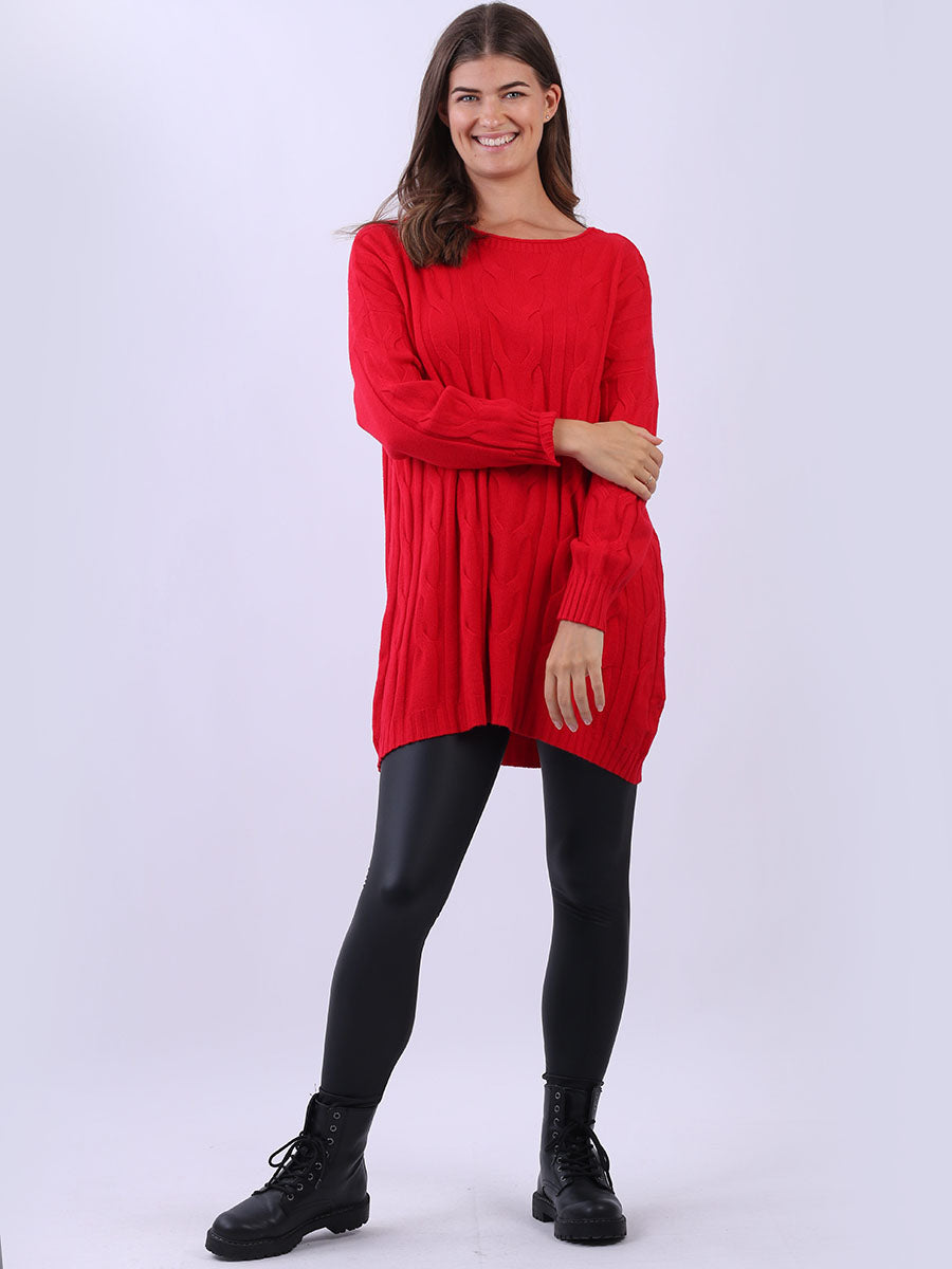 Cable Knit Lagenlook Jumper Red