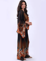 Women Batwing Sleeves Floral Silk Tunic