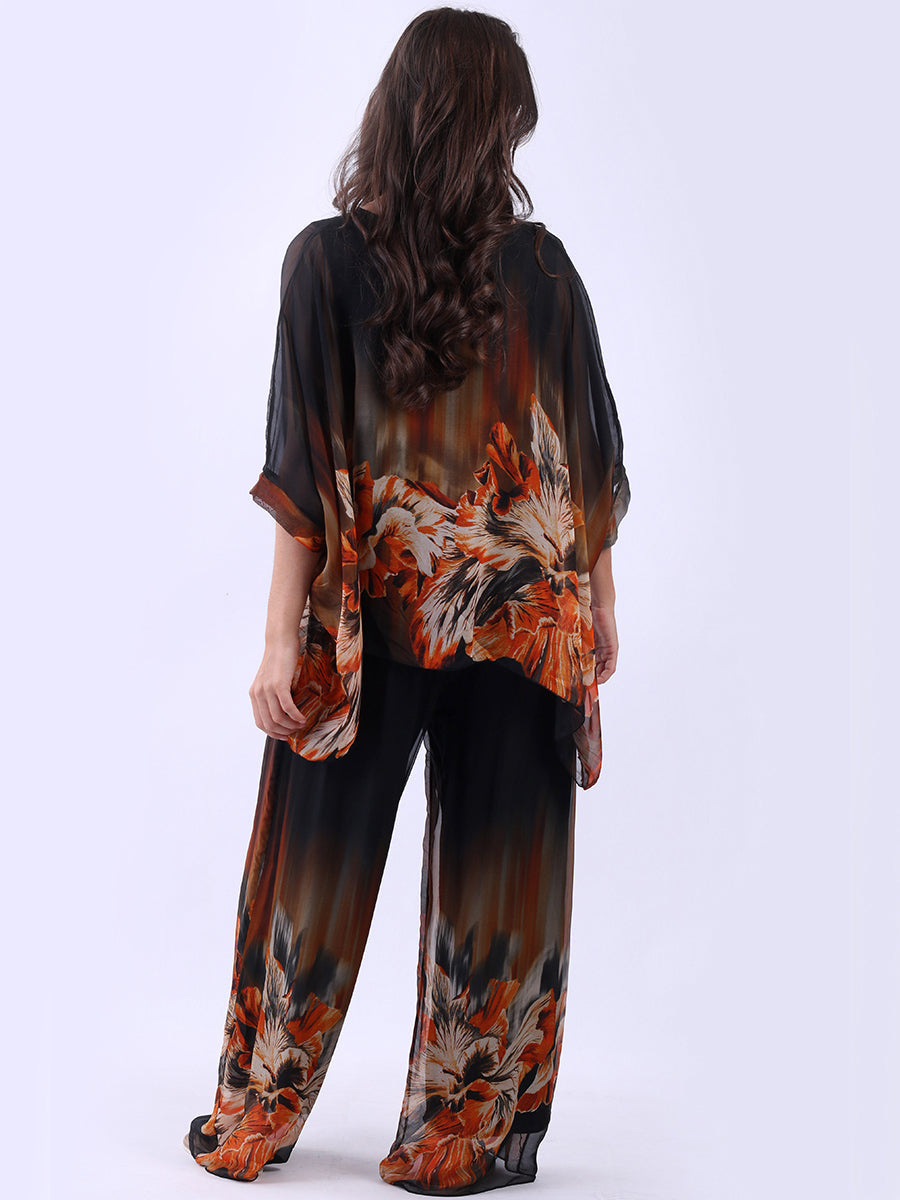Women Batwing Sleeves Floral Silk Tunic