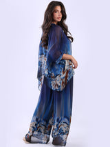Women Batwing Sleeves Floral Silk Tunic
