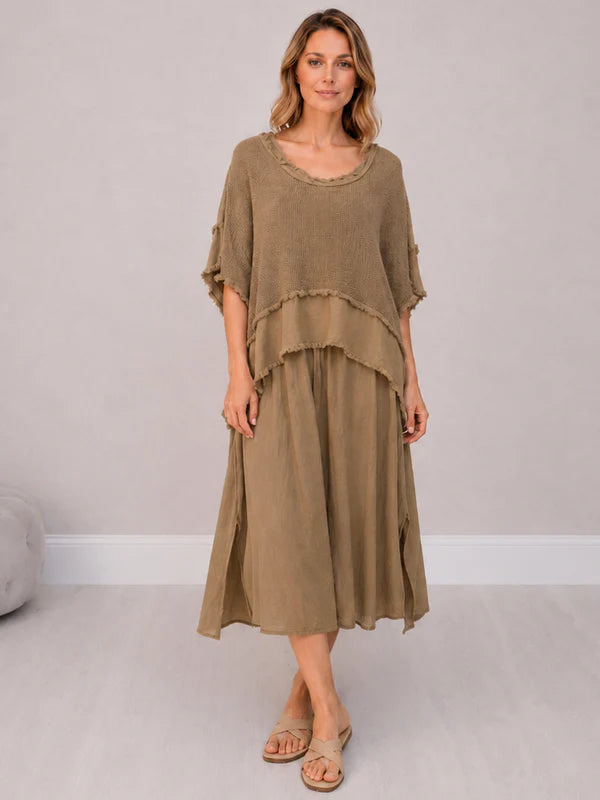 Mesh Net Cotton Dress Camel
