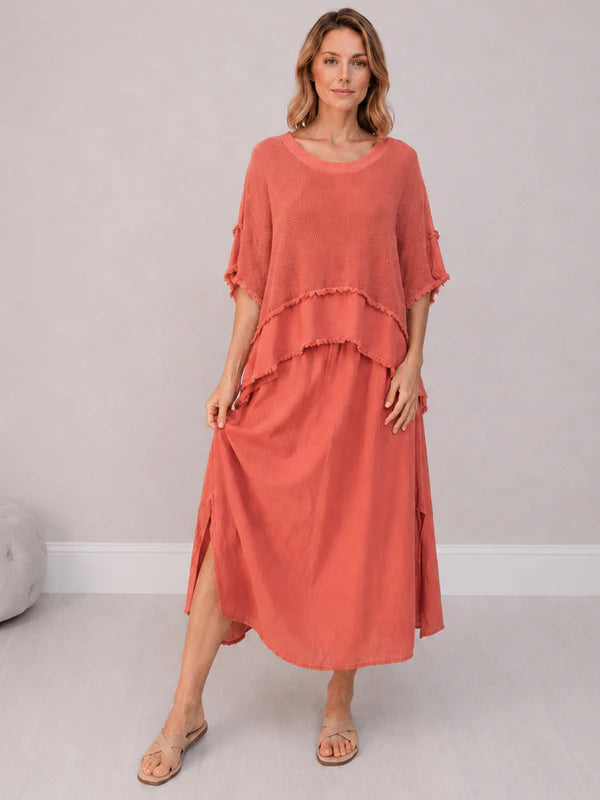 Mesh Net Cotton Dress Coral