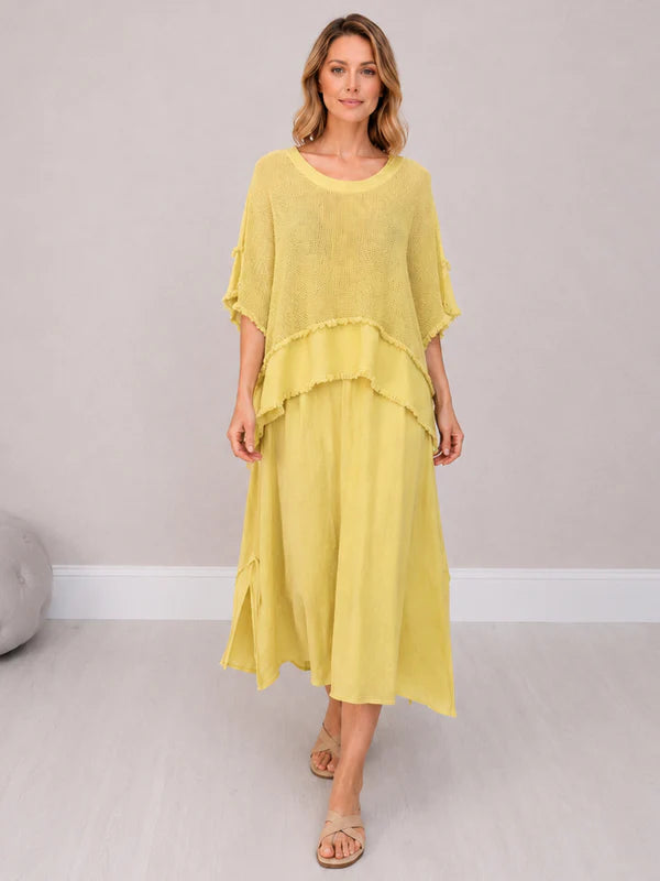Mesh Net Cotton Dress Lemon