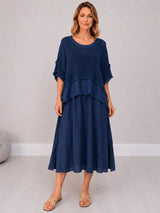 Mesh Net Cotton Dress navy