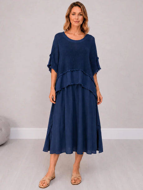 Mesh Net Cotton Dress navy