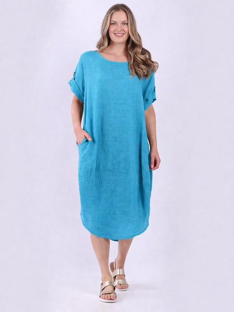 Plain Linen Dress Turquoise