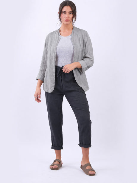 Open Front Linen Jacket Silver