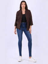Open Front Linen Jacket Chocolate