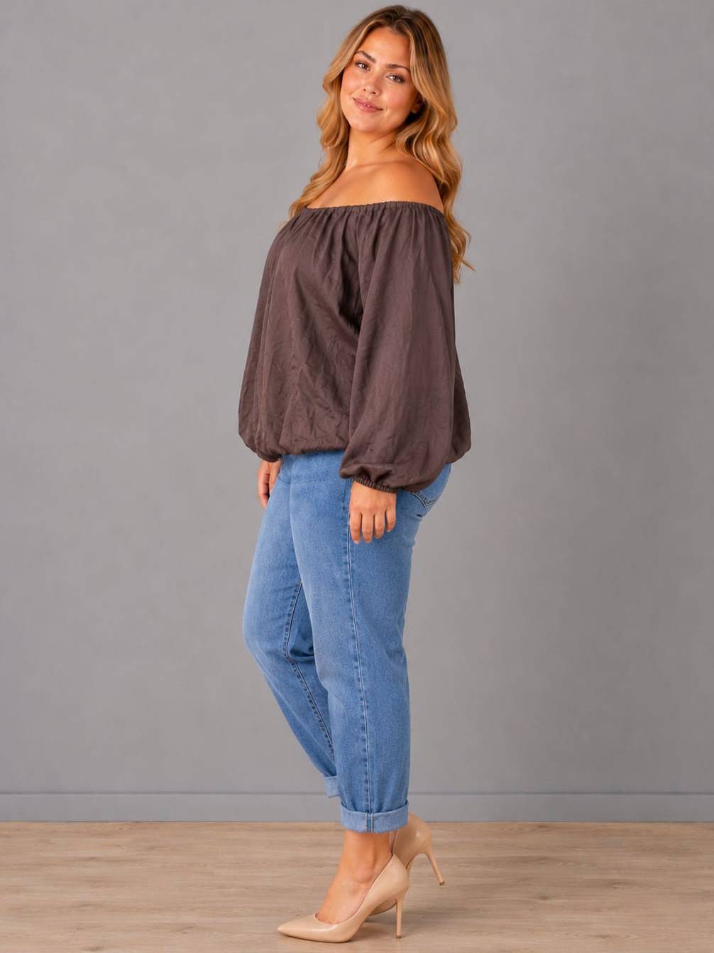 Oversized Off Shoulder Plain Crop Top