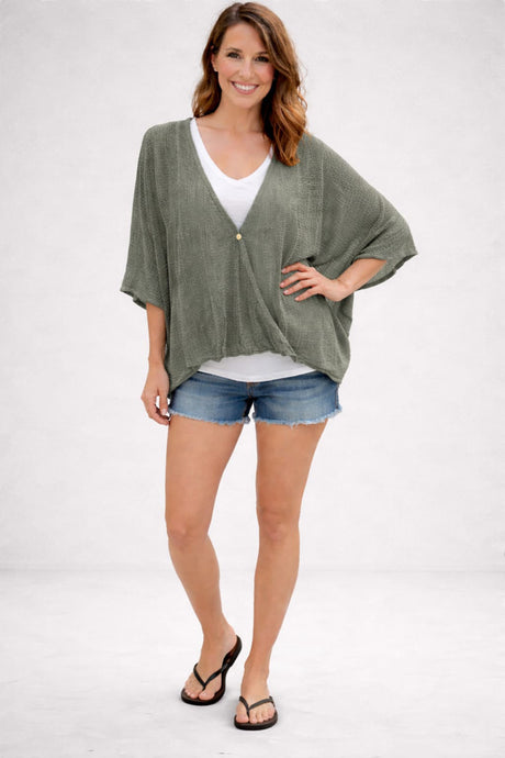 Mesh Net Wrap Top Khaki
