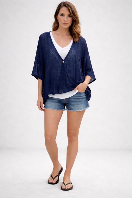 Mesh Net Wrap Top Navy