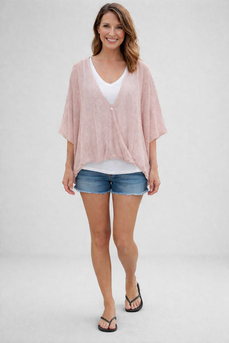 Mesh Net Wrap Top Pink
