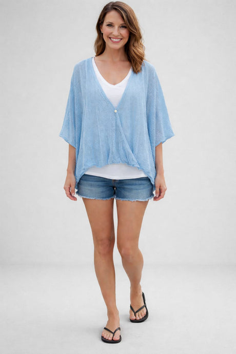 Mesh Net Wrap Top Sky Blue