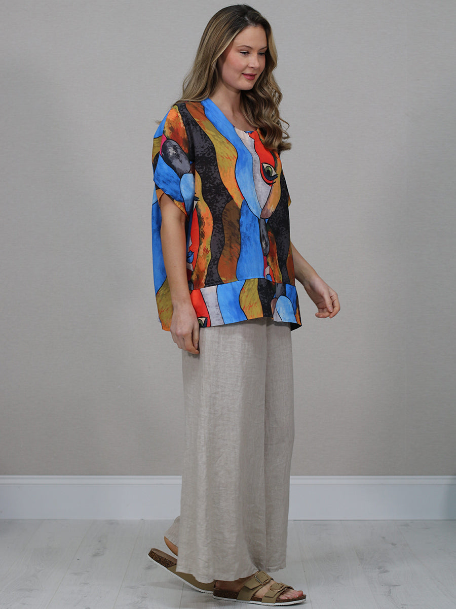 Italian Vintage Face Print Linen Top