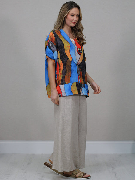 Italian Vintage Face Print Linen Top