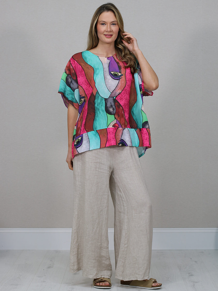 Batwing Linen Top Fuchsia