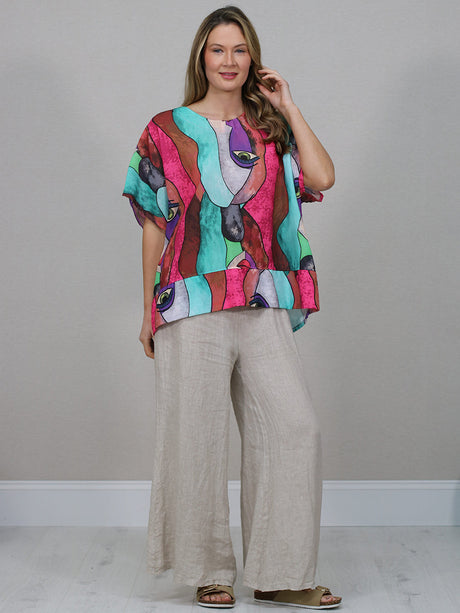 Batwing Linen Top Fuchsia