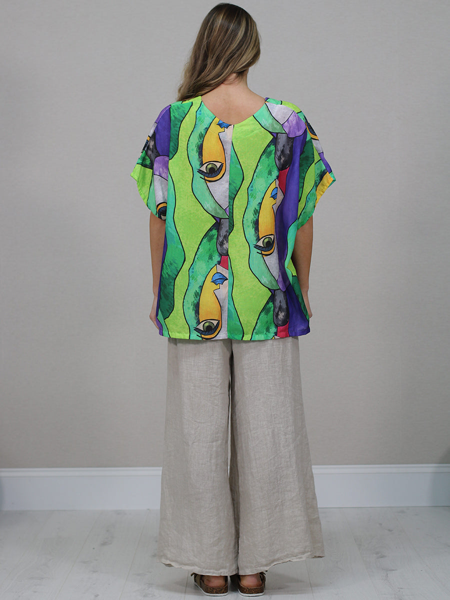 Italian Vintage Face Print Linen Top