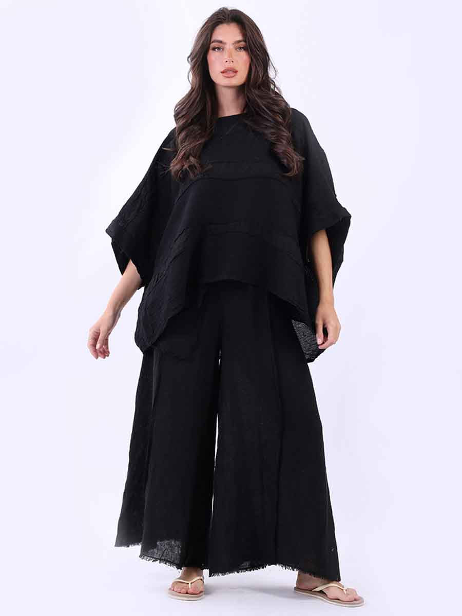 Plus Size Vintage Washed Linen Top Black