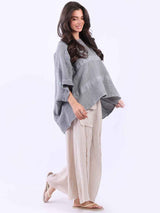 Plus Size Vintage Washed Linen Stripe Top