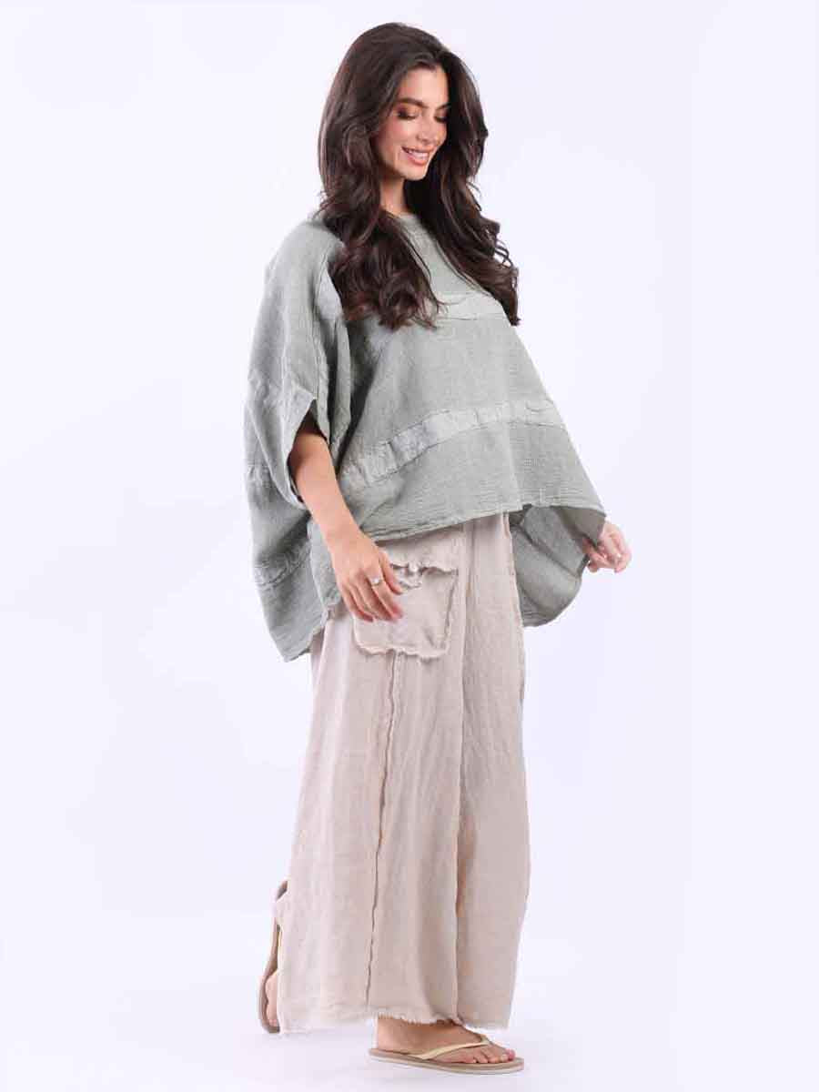 Plus Size Vintage Washed Linen Stripe Top