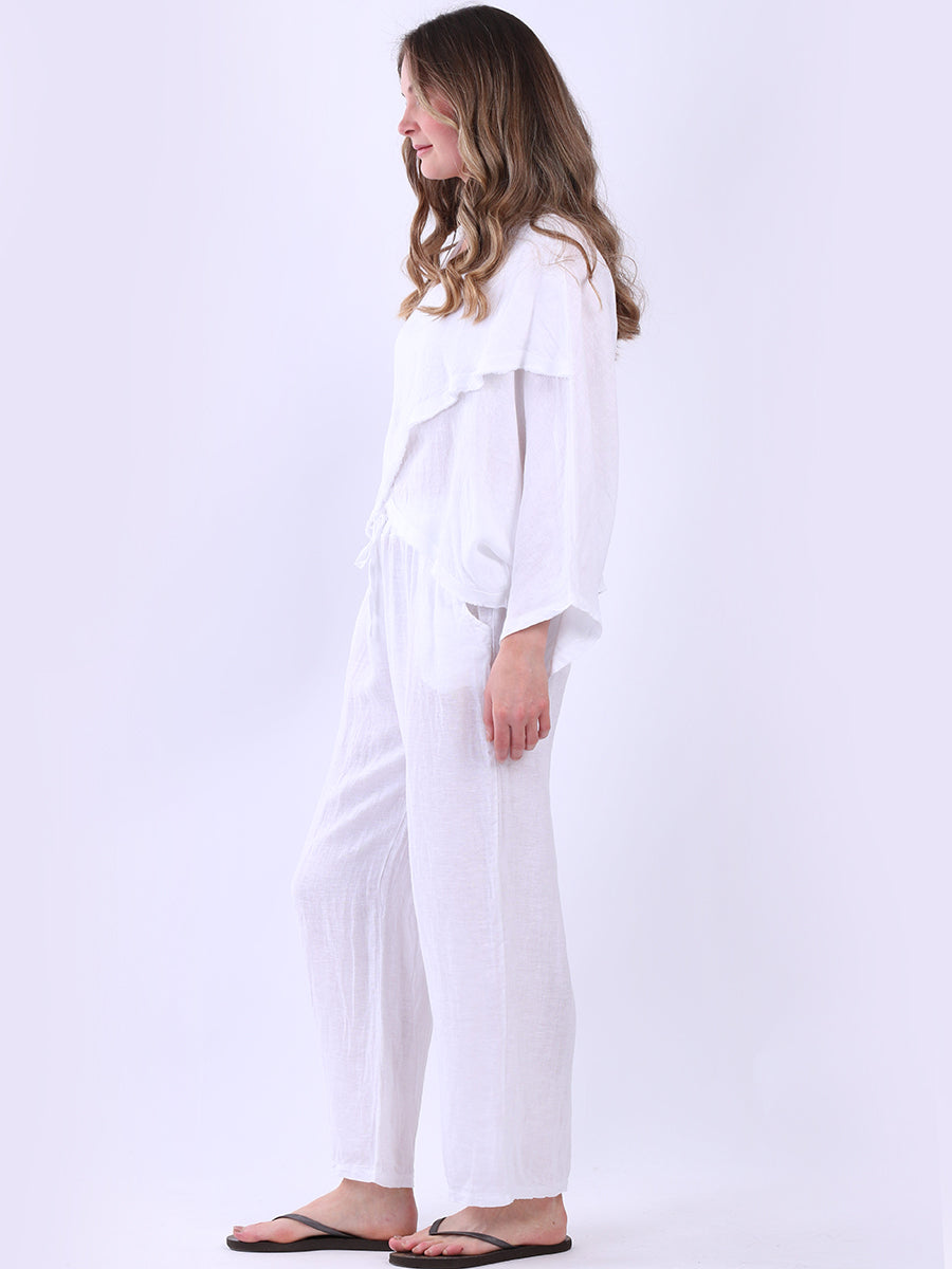 Raw Edge Linen Cross Over Crop Top