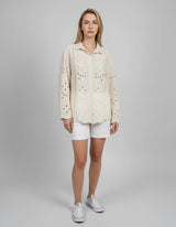 Broderie Button Down Shirt Beige