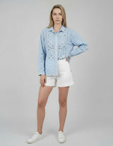 Broderie Button Down Shirt Sky Blue