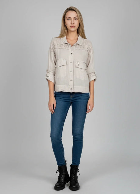 Crochet Linen Jacket Beige