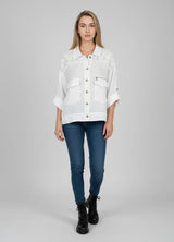 Embroided Front Button Linen Jacket