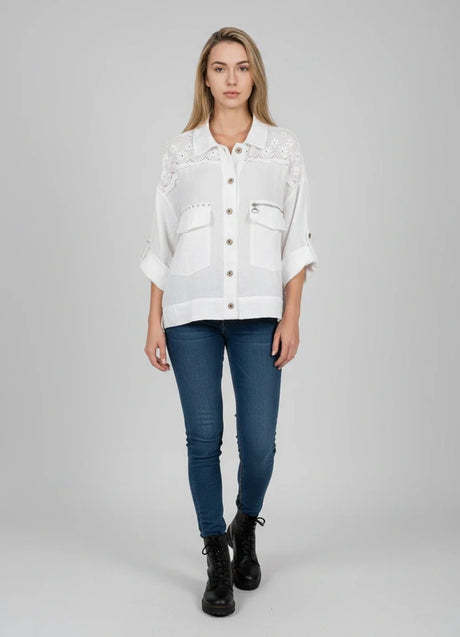 Embroided Front Button Linen Jacket
