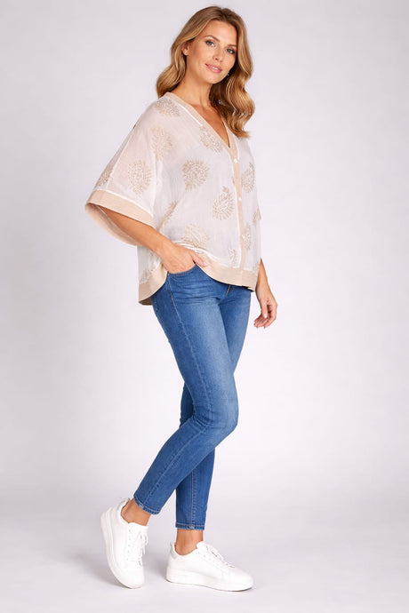 Paisley Print Button Down Batwing Crop Cardigan