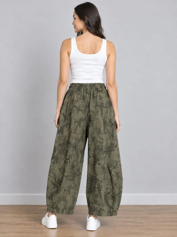 Camouflage Print Cotton Joggers Khaki