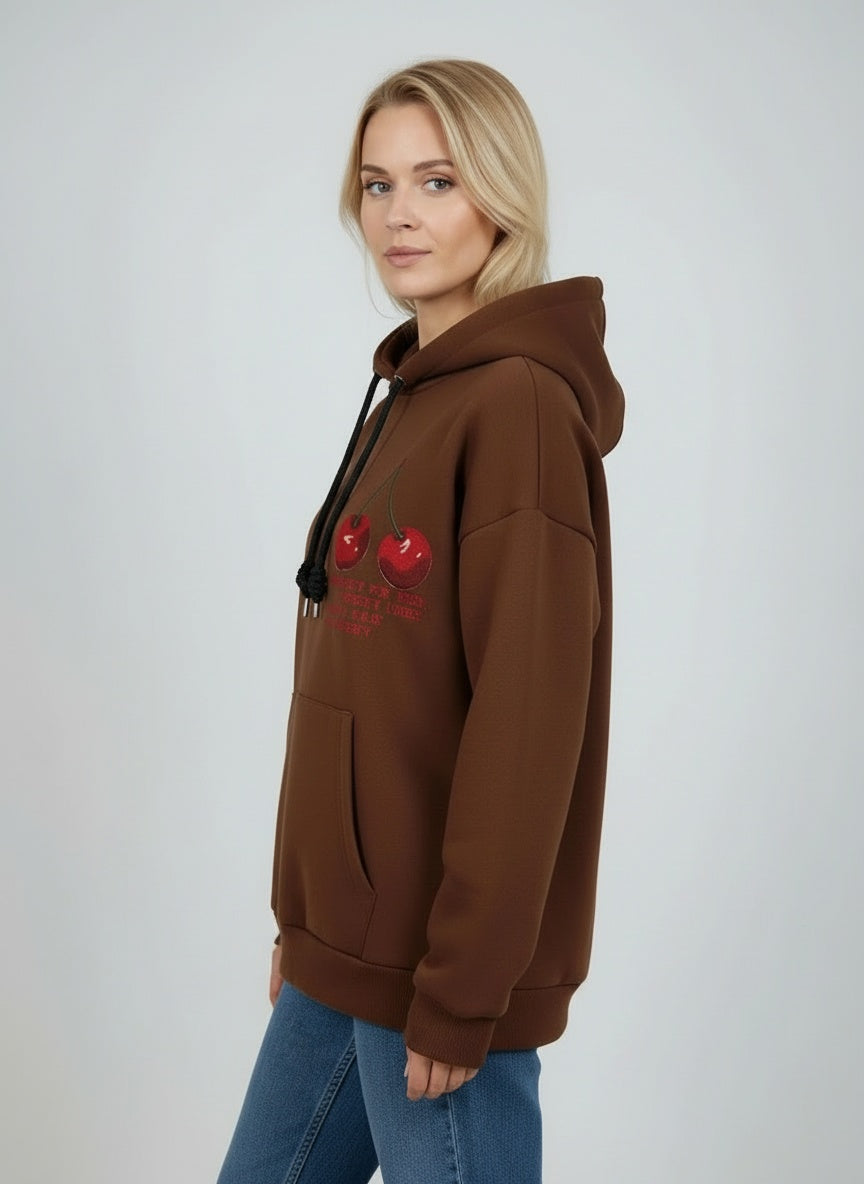 Italian Cherry Print Boxy Cotton Hoodie