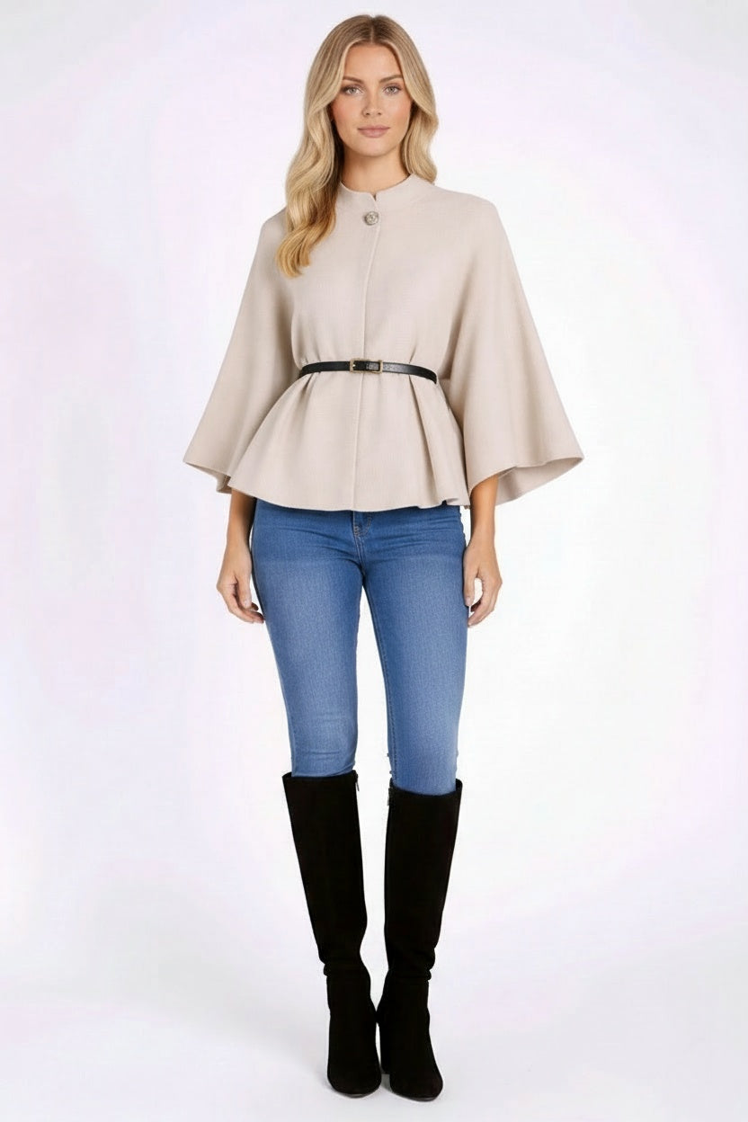 Made In Italy Front Belt Solid Cape