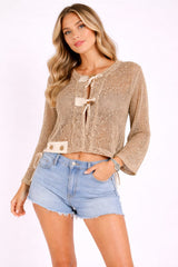 Front Button Mesh Net Layering Batwing Top