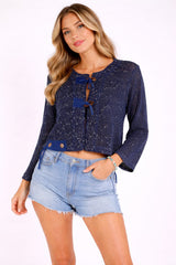 Front Button Mesh Net Layering Batwing Top