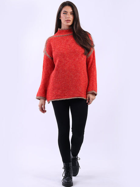 Funnel Neck Whipstitch Wooly Sweater