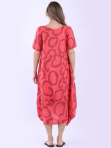 Women Circle Print Linen Dress