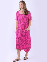Women Circle Print Linen Dress