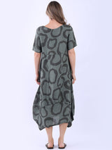 Women Circle Print Linen Dress