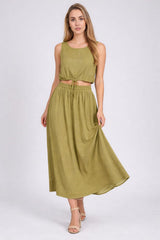 Cotton Crop Top And Midi Skirt Set