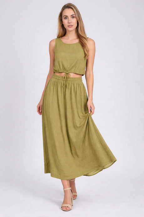 Cotton Crop Top And Midi Skirt Set