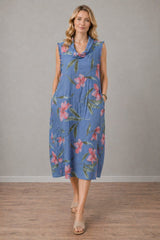 Floral Linen Dress Denim